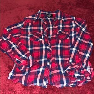 Women's Angie Plaid Red White Blue Flannel Button Down Western Grunge Shirt Med